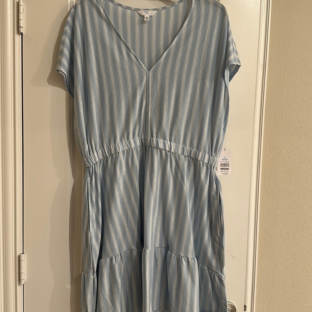 Light blue/White V neck Dress